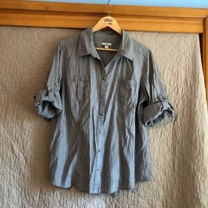 Croft & Barrow Women's Button-Down Grey Striped Shirt Size XL